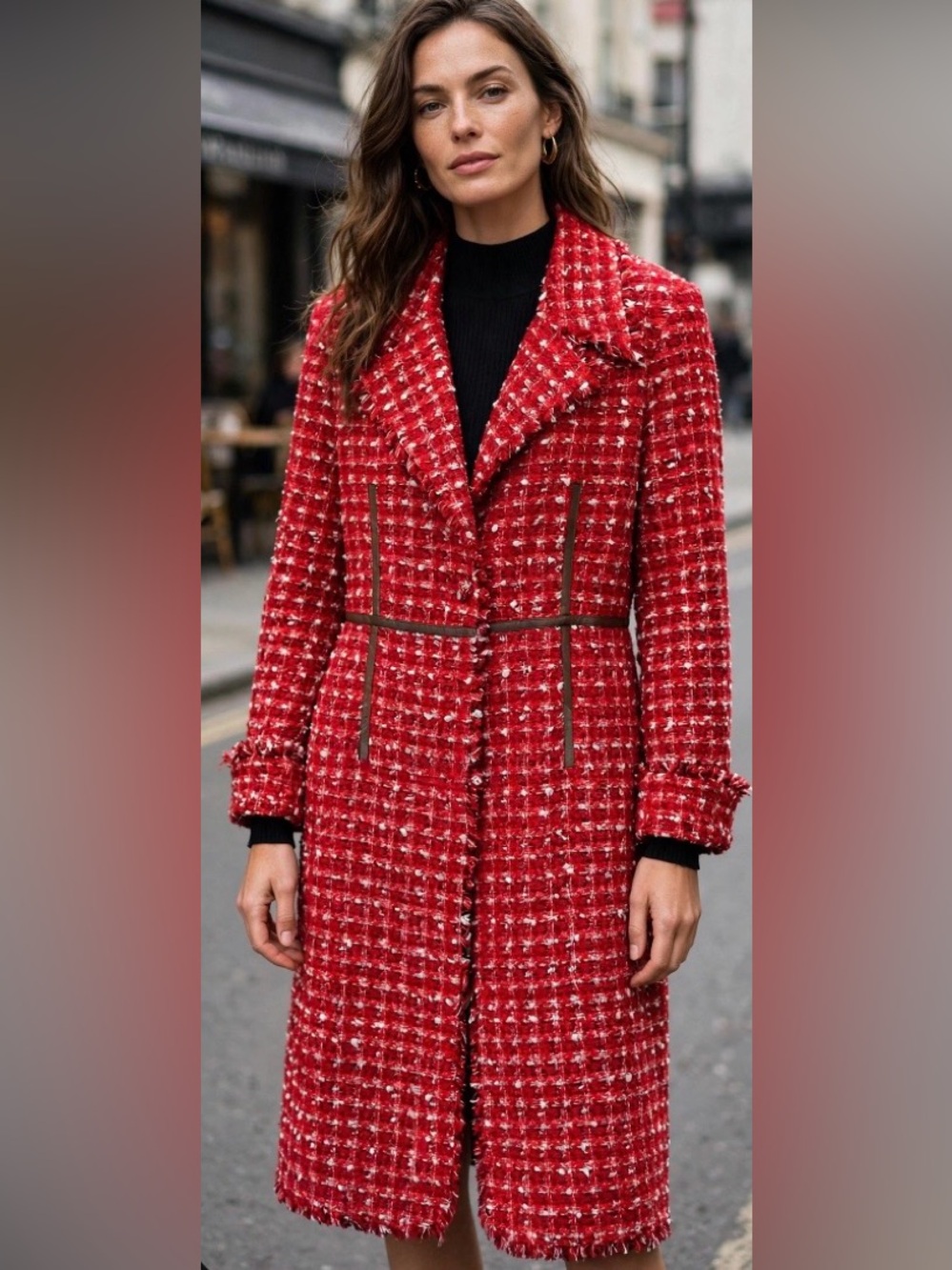 True Meaning 90s Y2K Vintage
Tweed Red Brown Trench Coat Sz M Bohemian, Grunge